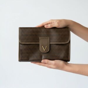 Valentino Vintage Dark Brown Leather Clutch